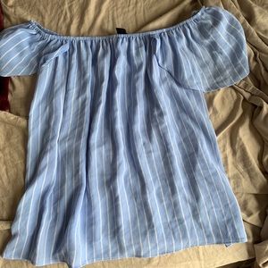 Off-the-shoulder blue stripe blouse